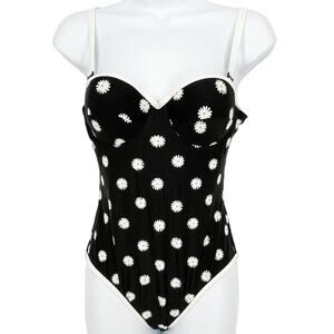Bombshell One Piece Swimsuit with Daisy Print in Black Size Small